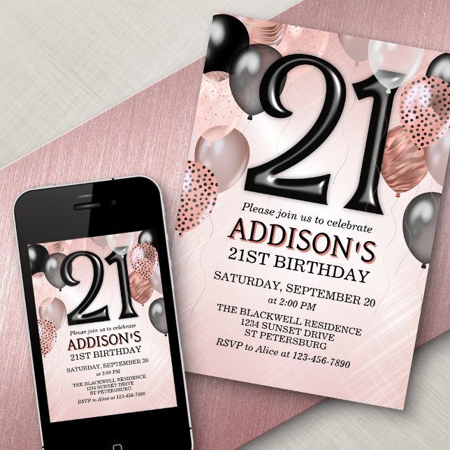 Invitación a los globos de oro Rosa de cumpleaños  (Subido por el creador)