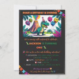Invitación a los globos Dino coloridos - Editable