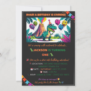 Invitación a los globos Dino coloridos - Editable