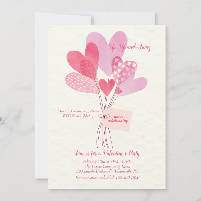 Invitación a los globos El día de San Valentín (Anverso)