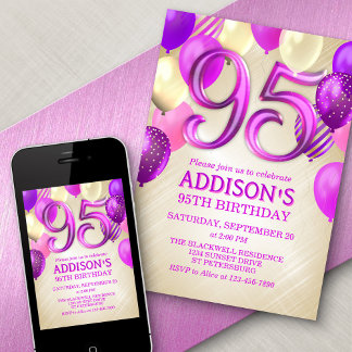 Invitación a los globos rosados de cumpleaños 95