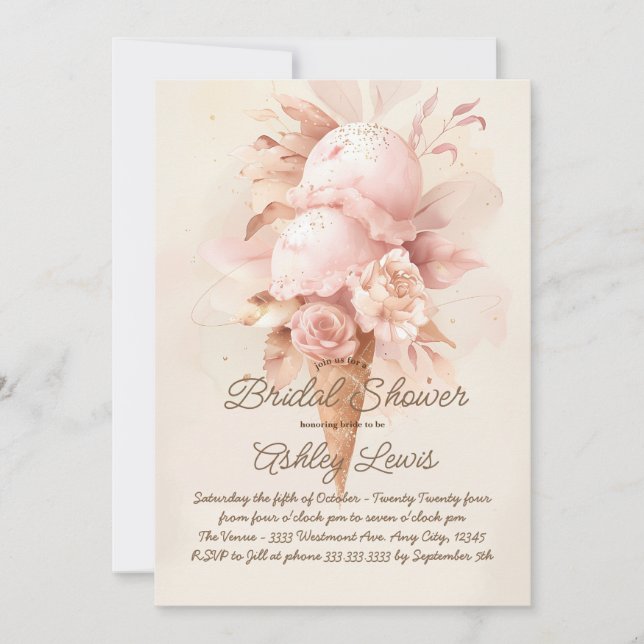 Invitación a los helados de Boho, helado de rubor (Anverso)