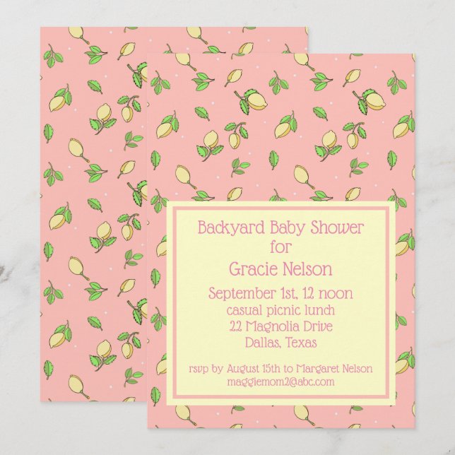 Invitación a los Lemones de Baby Shower para picni (Anverso / Reverso)