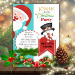 Invitación a los Navidades de Peeping Santa<br><div class="desc">Este adorable Santa está recorriendo el borde de la invitación de esta fiesta de Navidades y le invita a unirse a su fiesta de vacaciones. Un adorable,  lindo,  helado el muñeco de nieve sostiene un cartel que anuncia la fecha del fiesta</div>