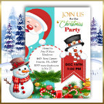 Invitación a los Navidades de Peeping Santa<br><div class="desc">Este adorable Santa está recorriendo el borde de la invitación de esta fiesta de Navidades y le invita a unirse a su fiesta de vacaciones. Un adorable,  lindo,  helado el muñeco de nieve sostiene un cartel que anuncia la fecha del fiesta</div>