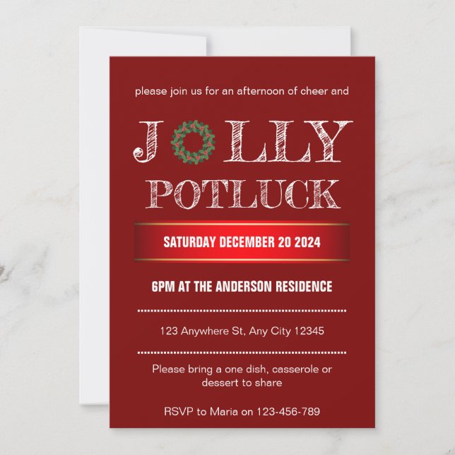 Invitación a los navidades Jolly Potluck (Anverso)