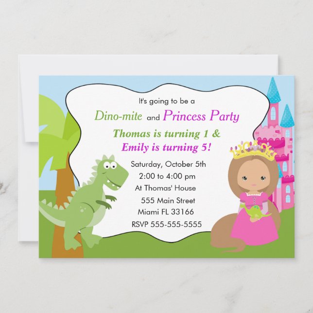 Invitación a los niños a la Princesa de Dinosaurio (Anverso)