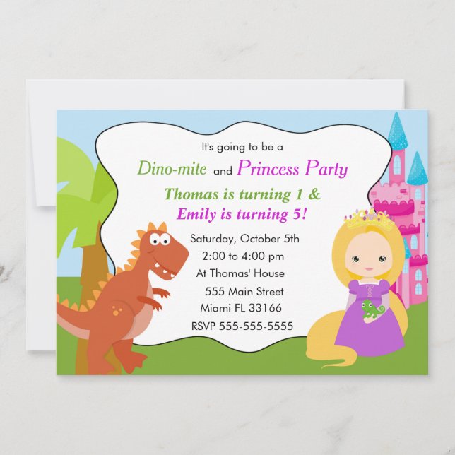 Invitación a los niños a la Princesa de Dinosaurio (Anverso)