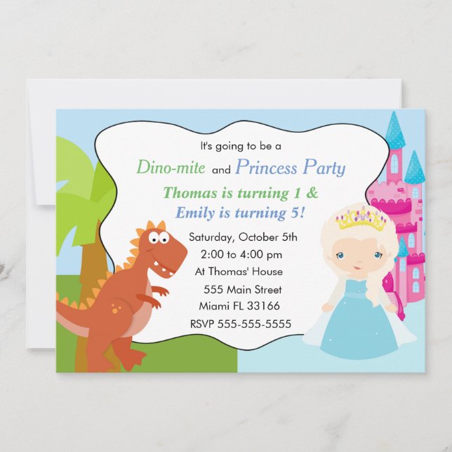 Invitación a los niños a la Princesa de Dinosaurio (Anverso)