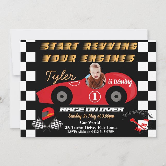 Invitación a los niños de cumpleaños 1 coche (Anverso)