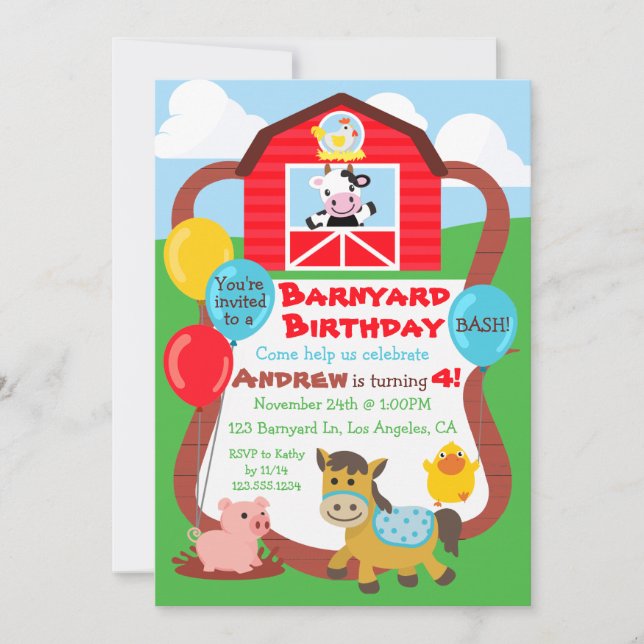 Invitación a los niños de cumpleaños - Animales de (Anverso)