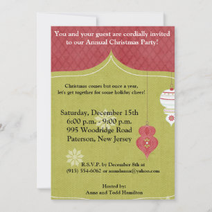 Invitación a los Ornamentos de Navidad Blanco Rojo