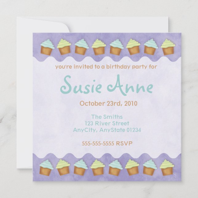 Invitación a los pastelitos de purple Cute (Anverso)