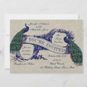 Invitación a los pavos reales azules del Boda ruso