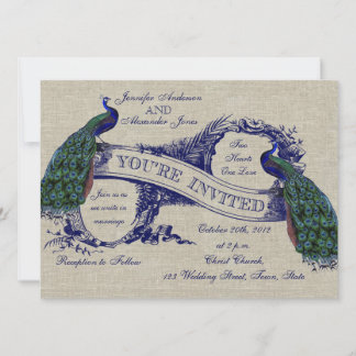 Invitación a los pavos reales azules del Boda ruso