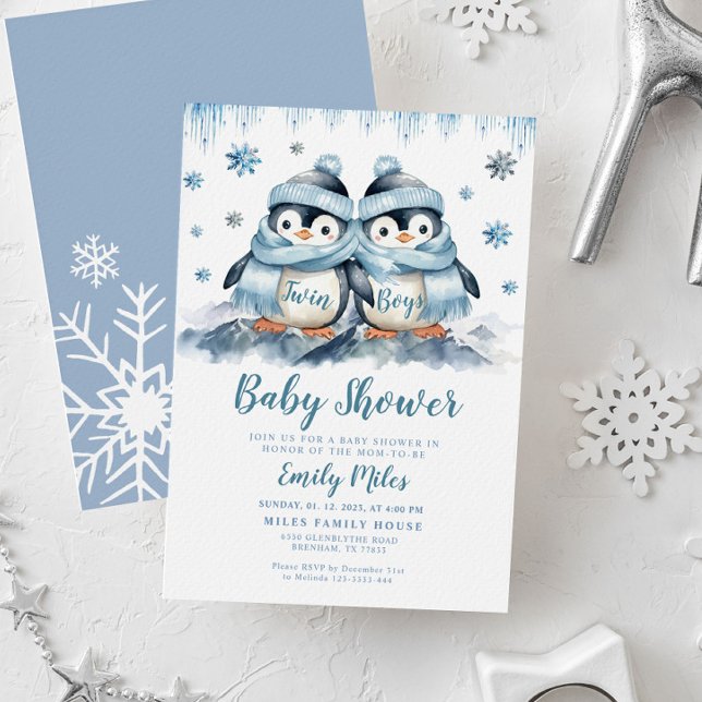 Invitación a los pingüinos de Baby Shower para niñ (Subido por el creador)