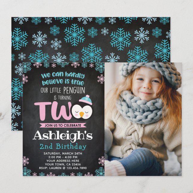 Invitación a los pingüinos por segundo cumpleaños  (Anverso / Reverso)