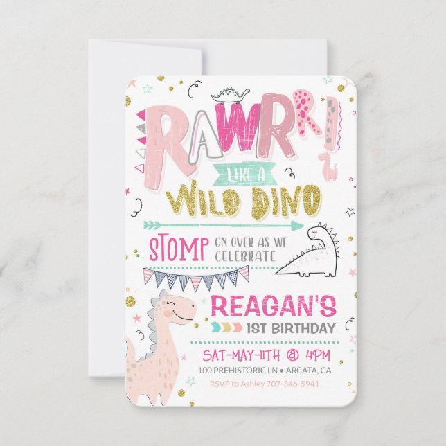Invitación a los primeros cumpleaños de Dinosaurio (Anverso)
