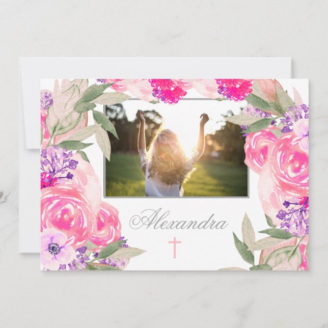 Invitación a los Rosas florales de la primera comu (Reverso)