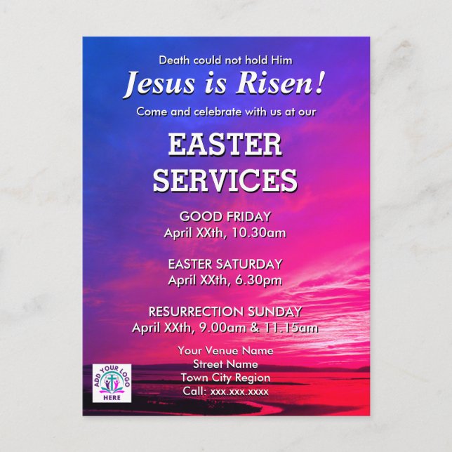 Invitación a los servicios de iglesia de Pascua de (Anverso)