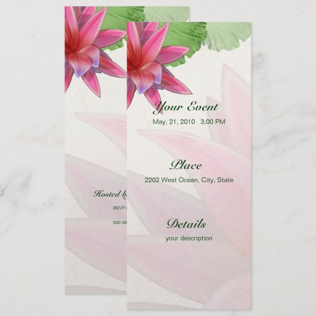 Invitación a Lotus rosa 4 x 9,25 (Anverso / Reverso)