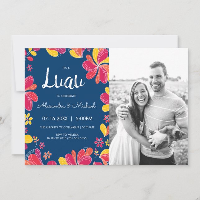 Invitación a Luau - Fiesta Tropical Hawaiana con F (Anverso)