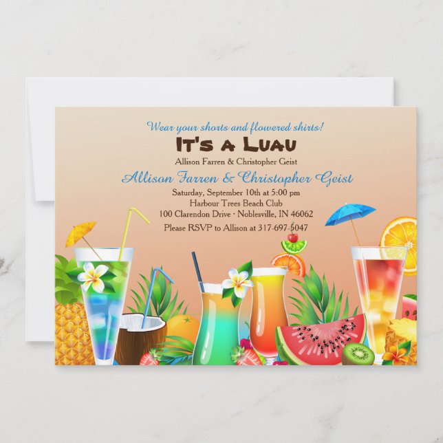 Invitación a Luau Hawaiano (Anverso)