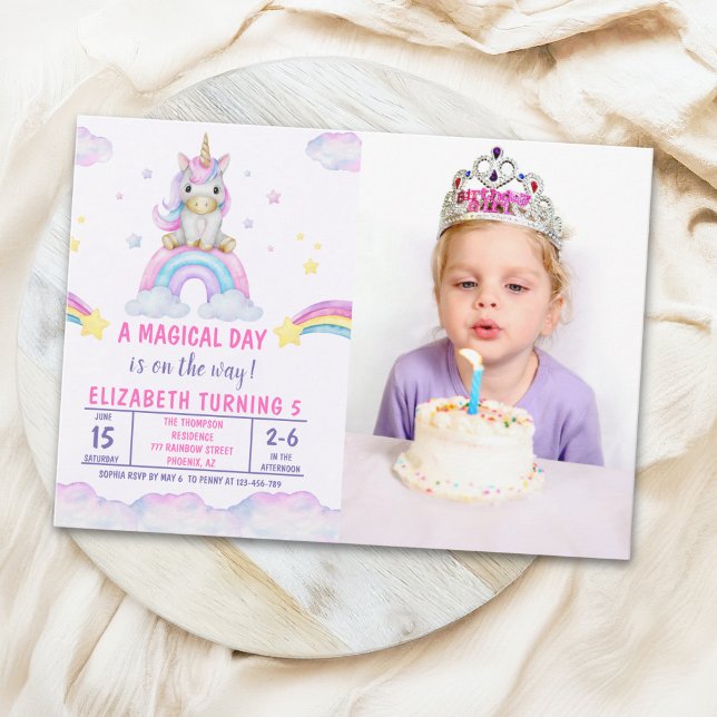 Invitación A Magical Day Cute Unicorn Birthday Girl Photo (Subido por el creador)
