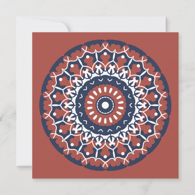 Invitación a Mandala Design en colores rojo y azul (Anverso)