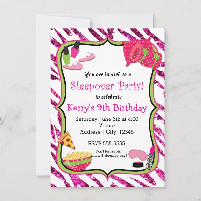 Invitación a maquillaje de chicas Sleepover Slumbe (Anverso)