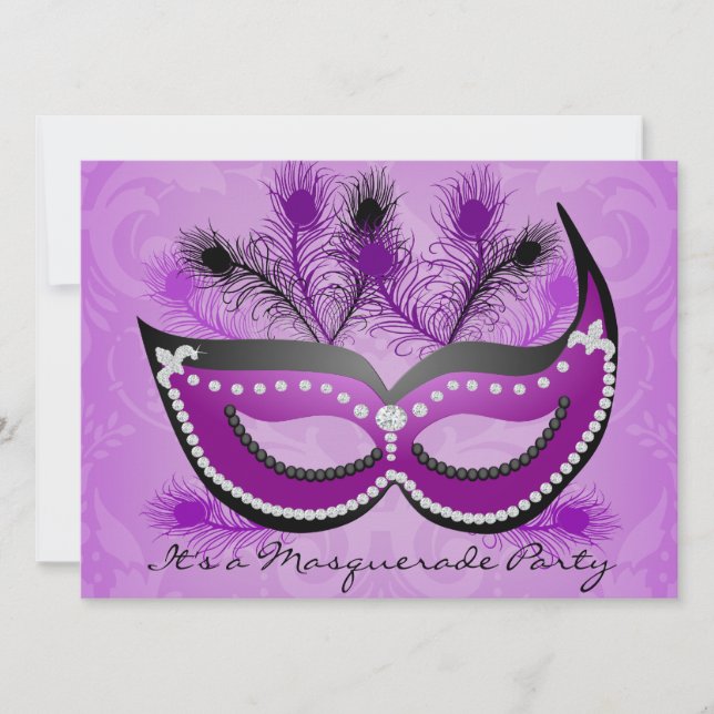 Invitación a mascarar veneciana morada de Fiesta d (Anverso)