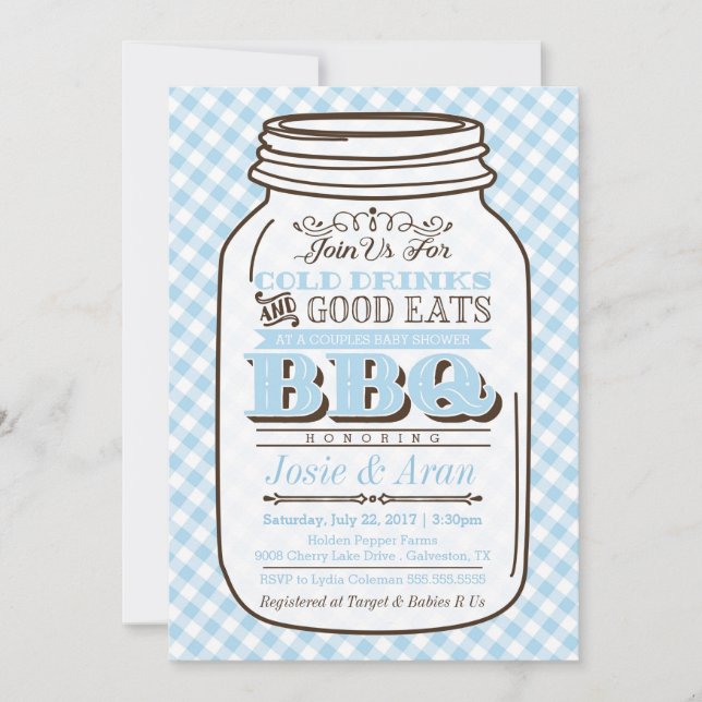 Invitación a Mason Jar BBQ, Parejas Baby Shower Bo (Anverso)