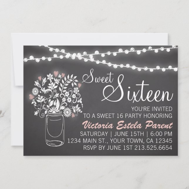 Invitación a Mason Jar Sweet 16 (Anverso)