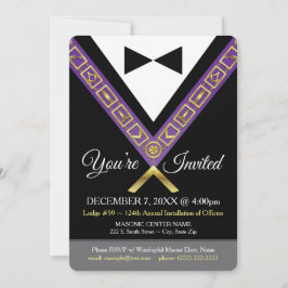 Invitación a masón masónico morado y dorado