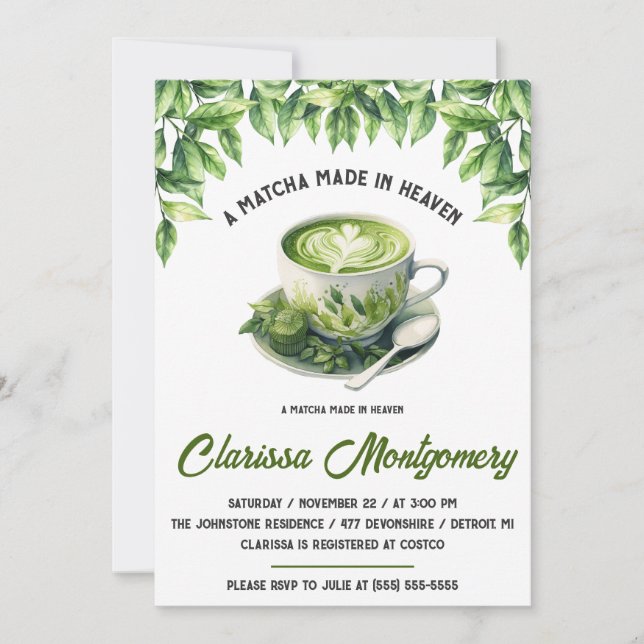 Invitación A Matcha Made in Heaven Bridal Shower (Anverso)