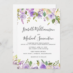 Invitación a matrimonio botánico floral púrpura rú