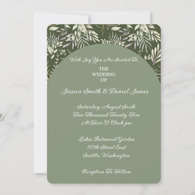 Invitación a matrimonio botánico-mate (Anverso)