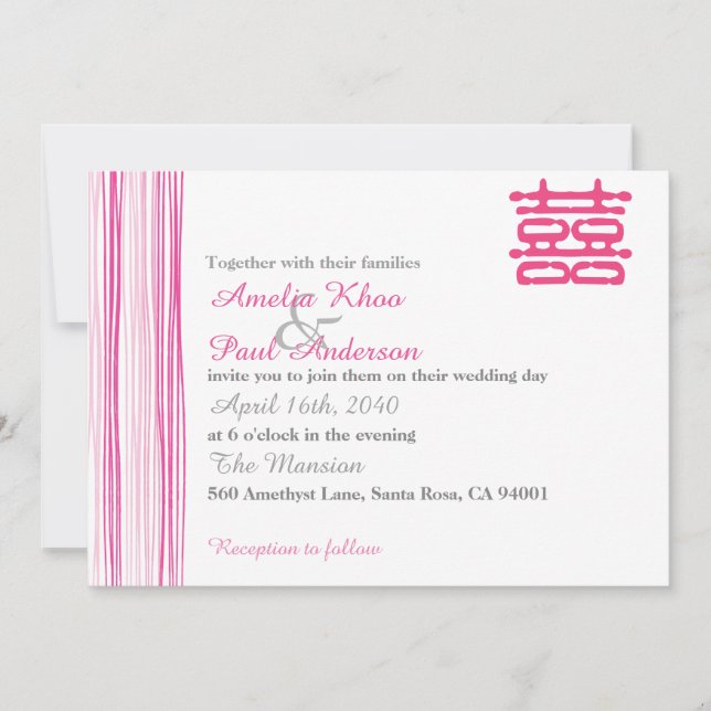 Invitación a matrimonio chino con doble felicidad (Anverso)