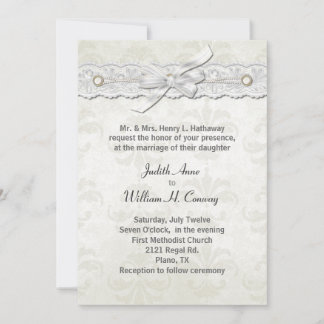Invitación a matrimonio con damasco de marfil