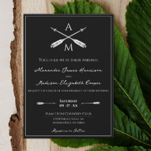Invitación a matrimonio con flechas y monogramas
