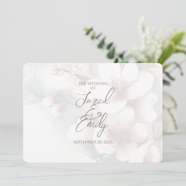 Invitación a matrimonio con flores de cerezo moder (Anverso de pie)