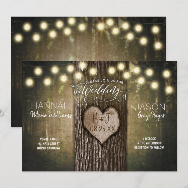 Invitación a matrimonio con luces de corazón de ár (Anverso / Reverso)