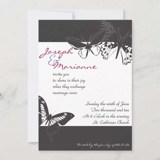 Invitación a matrimonio con mariposas (Anverso)