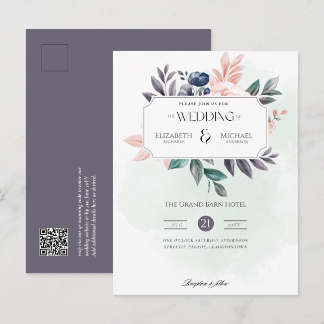 Invitación a matrimonio con presupuesto floral de  (Anverso / Reverso)