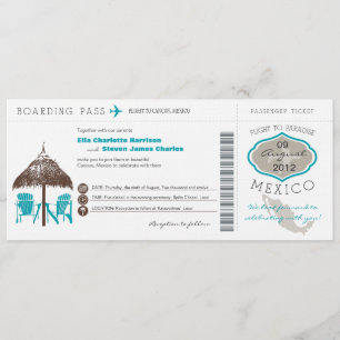 Invitación a matrimonio con tarjeta de embarque de