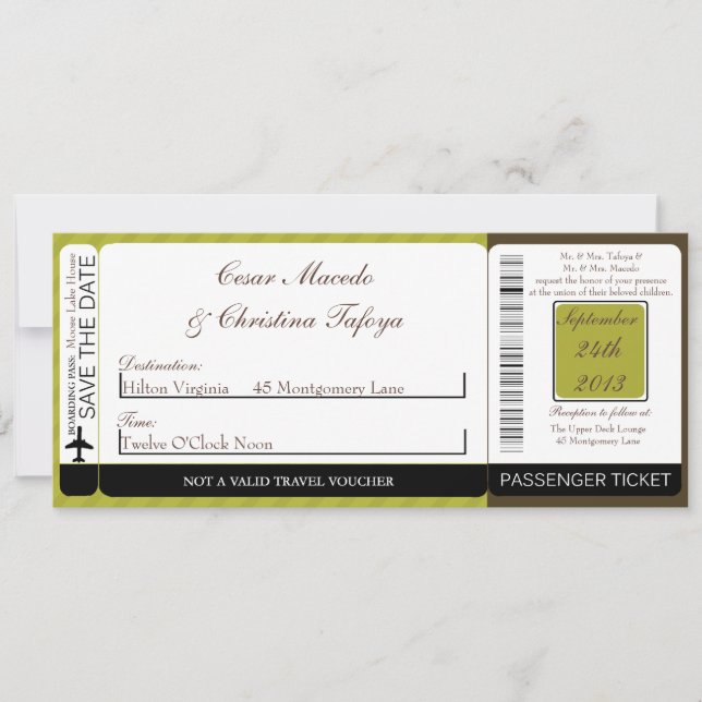 Invitación a matrimonio con tarjeta de embarque Gr (Anverso)