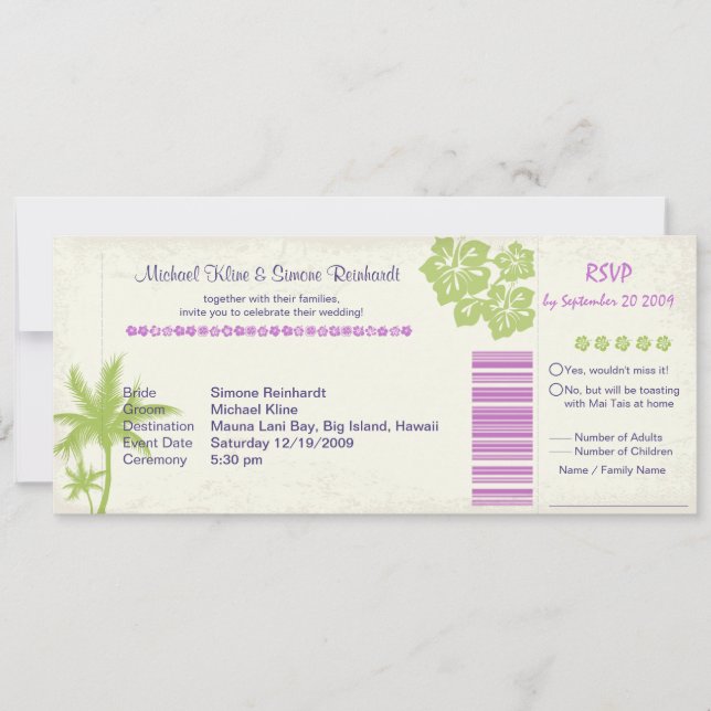 Invitación a matrimonio con tarjeta de embarque y  (Anverso)