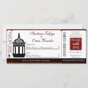 Invitación a matrimonio con tarjeta Maroon Lantern