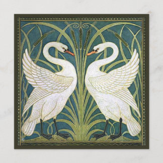 Invitación a matrimonio cuadrado de cisnes vintage