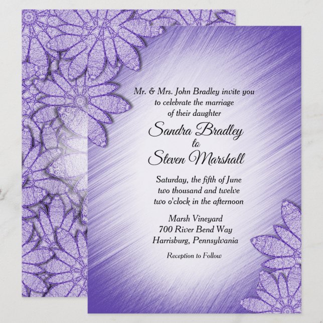 Invitación a matrimonio de acento floral de Hue Vi (Anverso / Reverso)